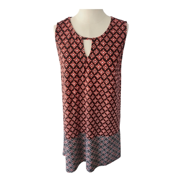 Papillon Sleeveless Shift Dress XL – Red & Black Geometric Floral Print - Picture 2 of 9